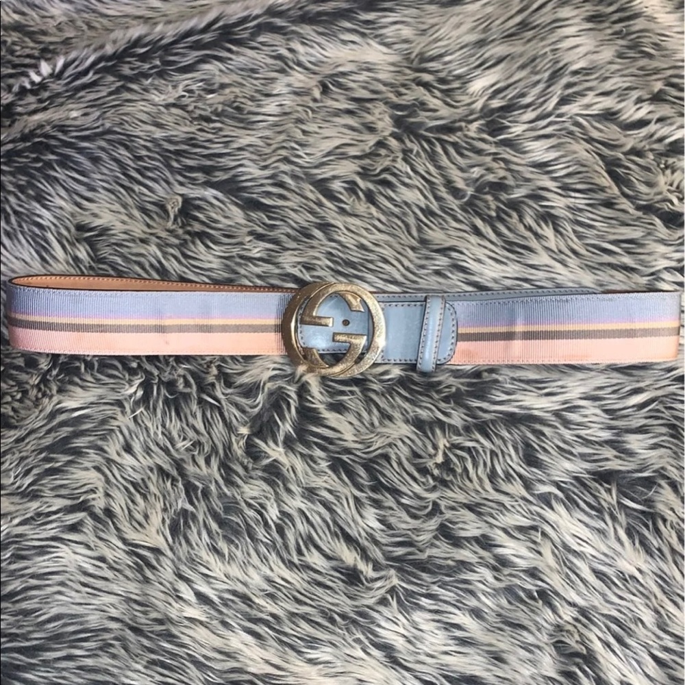 Gucci Blue Interlocking GG Buckle Calf Leather Belt